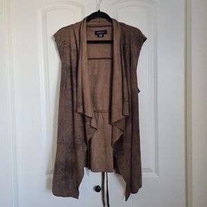 Michel Studio Brown Tan Waterfall Vest Faux Suede Size 16 Longline Boho Western